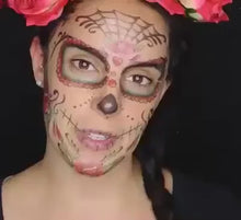 Cargar y reproducir el video en el visor de la galería, Tatuaje Temporal Catrina Calavera Día de Muertos Halloween Estampas
